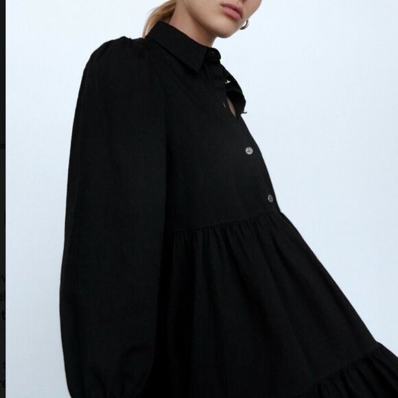 Zara Black Tiered Shirt Dress with Long Sleeves - Size Small NEW WITH TAG! - Picture 4 of 6